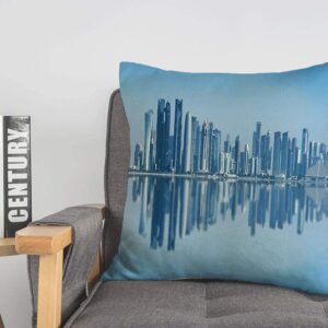 Pillow Cover View Futuristic District Urban East Skyline Doha Coastline Travel Qatar Landmarks Business Finance Linen Decorative Square Throw Pillow Cover 20x20 Inch for Sofa Couch Decoration