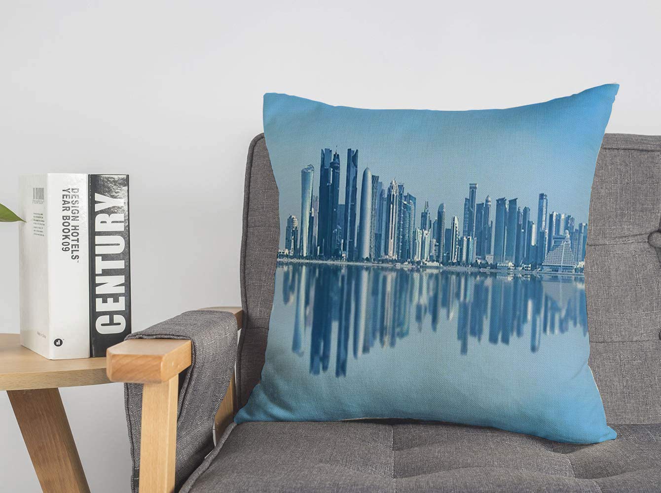 Pillow Cover View Futuristic District Urban East Skyline Doha Coastline Travel Qatar Landmarks Business Finance Linen Decorative Square Throw Pillow Cover 20x20 Inch for Sofa Couch Decoration