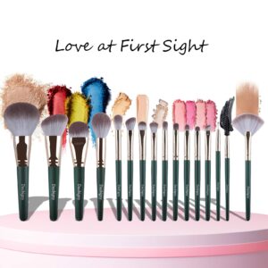 Makeup Brushes, Daubigny 16Pcs Complete Green Premium Synthetic Makeup Brush Set with Professional Foundation Brushes Powder Concealers Eye shadows Blush Makeup Brush for Perfect Makeup