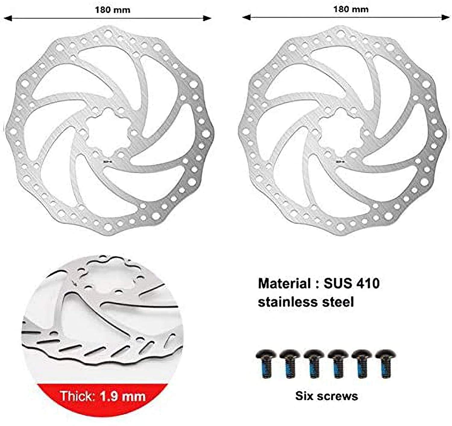 RUJOI Bike Disc Brake Kit, Aluminum Front and Rear Caliper, Full Aluminum Alloy Bicycle Brake Lever, 180mm Rotor, Mechanic Tool-Free Pad Adjuster for Road Bike, Mountain Bike