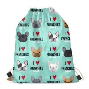 mumeson french bulldog pattern drawstring backpack gym bags outdoor travel sport casual rucksack gifts for kids women men