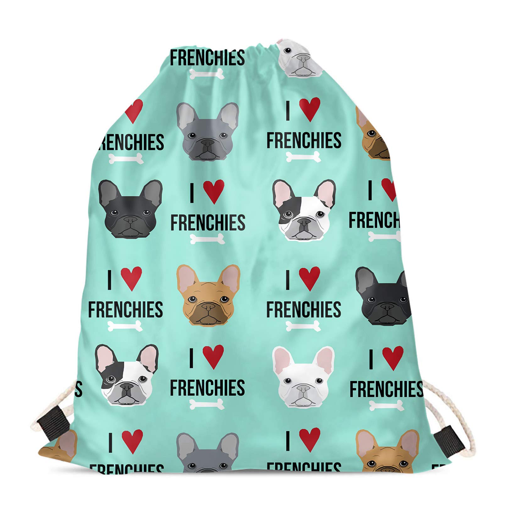 Mumeson French Bulldog Pattern Drawstring Backpack Gym Bags Outdoor Travel Sport Casual Rucksack Gifts for Kids Women Men