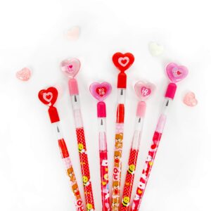 TINYMILLS 24 Pcs Valentine's Day Heart Multi Point Pencils Party Favors Goodie Bag Stuffers Classroom Exchange Valentine's Day Pencils Party Supplies Heart Pencils