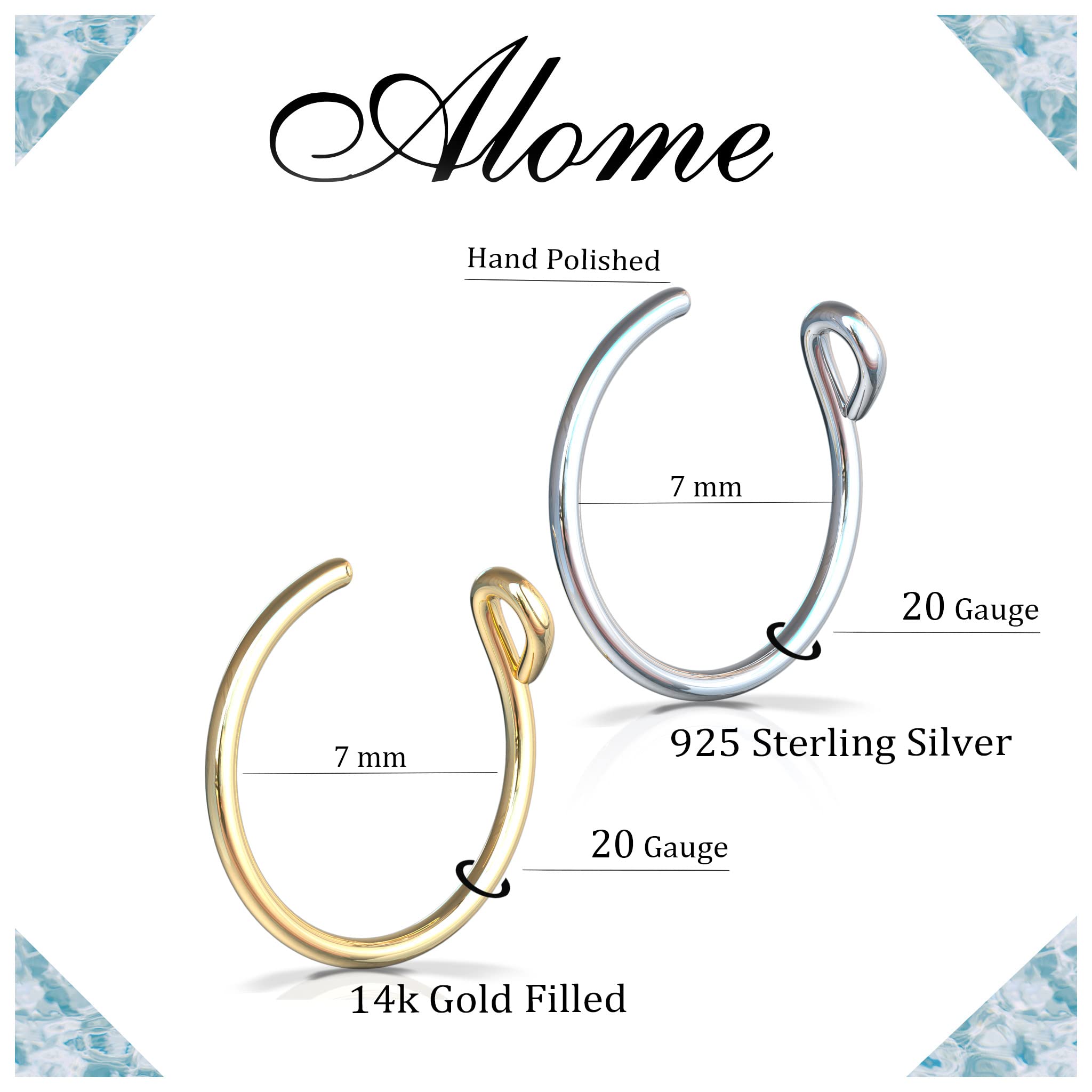 Set of 2 Faux Clip-On Nose Rings 20g - 925 Sterling Silver & 14k Gold Filled - No Piercing Needed Nose Ring