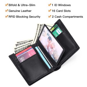 GOIACII Wallets for Men Large Capacity Genuine Leather RFID Mens Bifold Wallet with 16 Card Slots