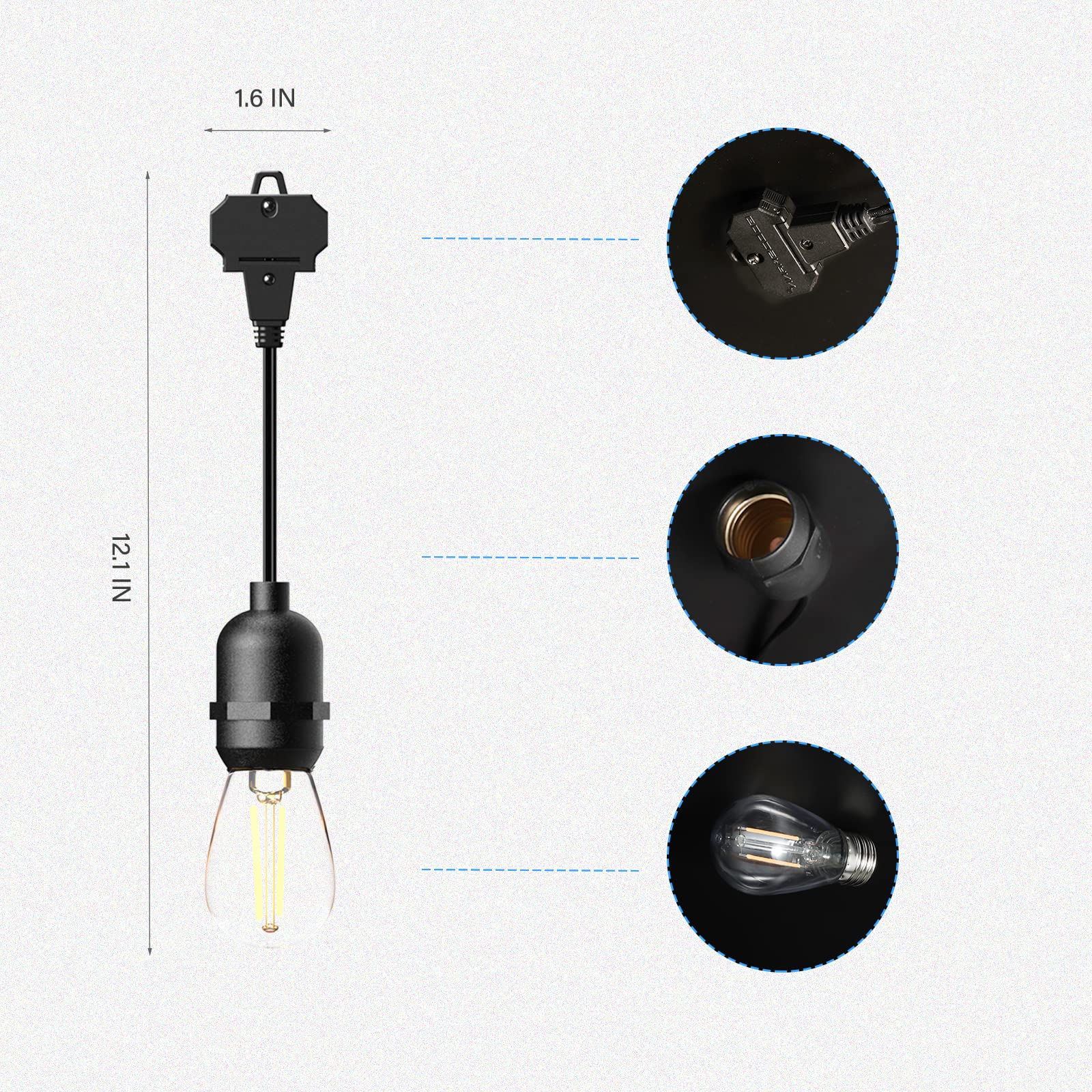 GOODSMANN Outdoor Low Voltage String Lights 12V AC 6PK LED 2W Bulbs 135 Lumens Hanging Landscape Lighting 2800K with Wire Connectors for Wedding Gatherings, Patio Lights, Connectable Backyard Lights