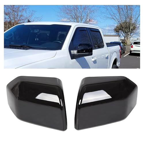 HECASA Top Half Upper Mirror Covers Skull Caps Replacement Compatible with 2015-2020 Ford F150 (Black, Pair)