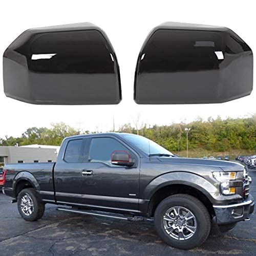 HECASA Top Half Upper Mirror Covers Skull Caps Replacement Compatible with 2015-2020 Ford F150 (Black, Pair)