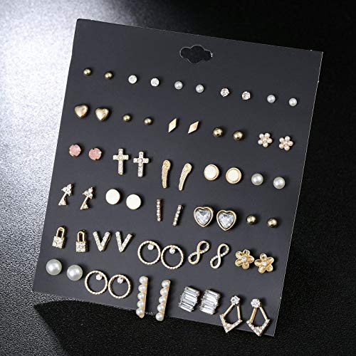 90 Pairs Earrings for Women Studs Set Assorted Earrings Stud Earrings Set Bow Ball Faux Pearl Earrings Set Simple Earring Set