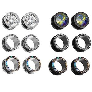 KUNIU 12PCS CZ Gems Ear Tunnels ear Plugs ear Gauges Seashell Floral Screws Stretcher ear Expander Set Piercing Jewelry 2g-3/4