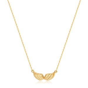 dremmy studios dainty gold angel wings necklace 14k gold filled simple tiny cute charm guardian angel pendant necklace for women minimalist personalized jewelry