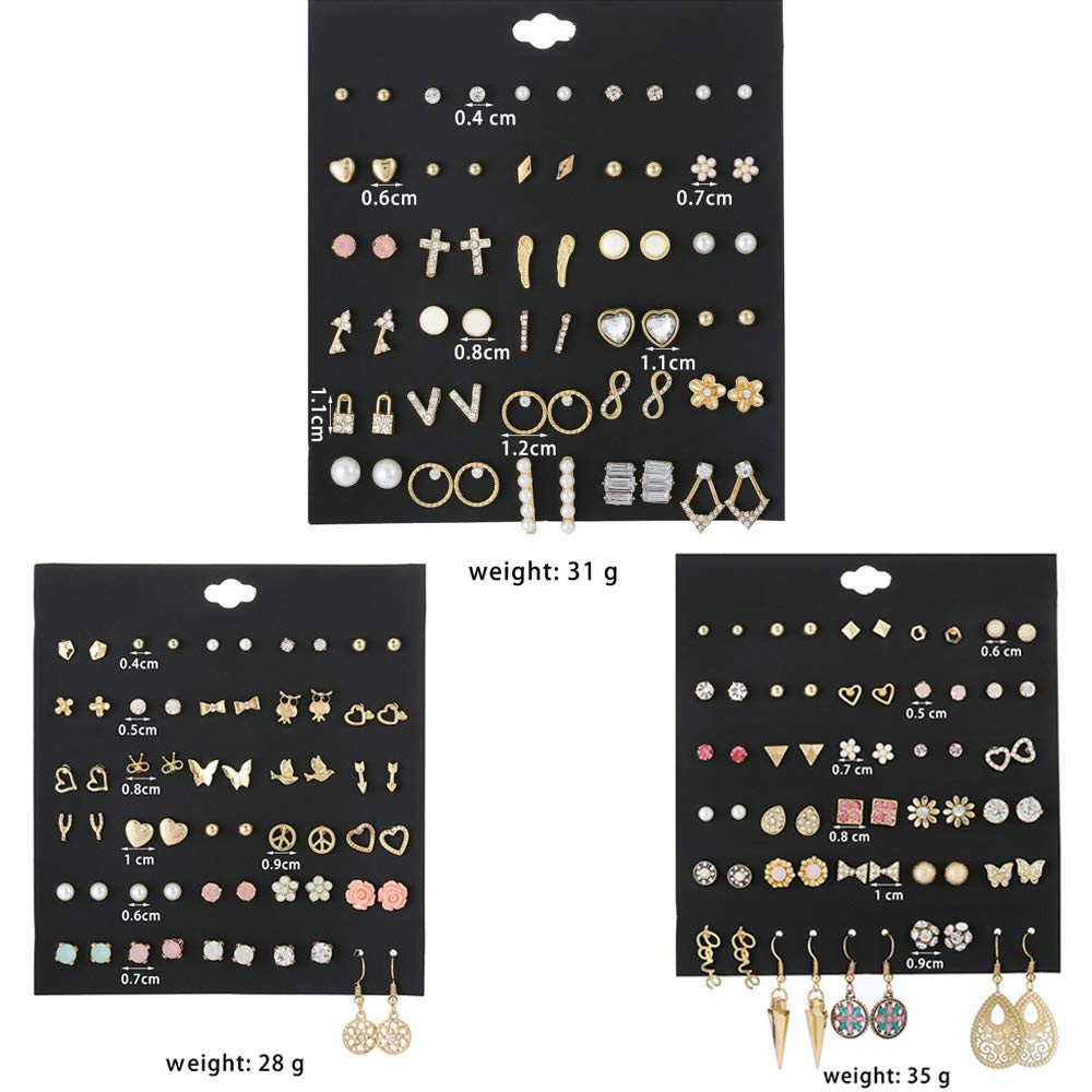 90 Pairs Earrings for Women Studs Set Assorted Earrings Stud Earrings Set Bow Ball Faux Pearl Earrings Set Simple Earring Set