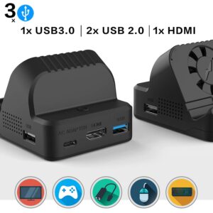 TV Docking Station for Nintendo Switch, Switch Dock Portable Switch Charging Dock Compatible with Official Nintendo Switch & OLED Model with USB 3.0 Port and Cooling Fan (Black)