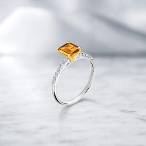 Gem Stone King 1.83 Ct Yellow Citrine G-H Lab Grown Diamond 925 Silver and 10K Yellow Gold Ring (Size 6)