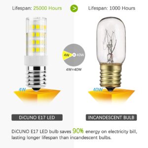 DiCUNO E17 LED Bulb, Appliance Bulbs, Microwave Oven, Stovetop Light, 4W 400lm, Daylight White 6000K, Non-dimmable 40w Equivalent Replacement for Incandescent Bulb, 2-Pack