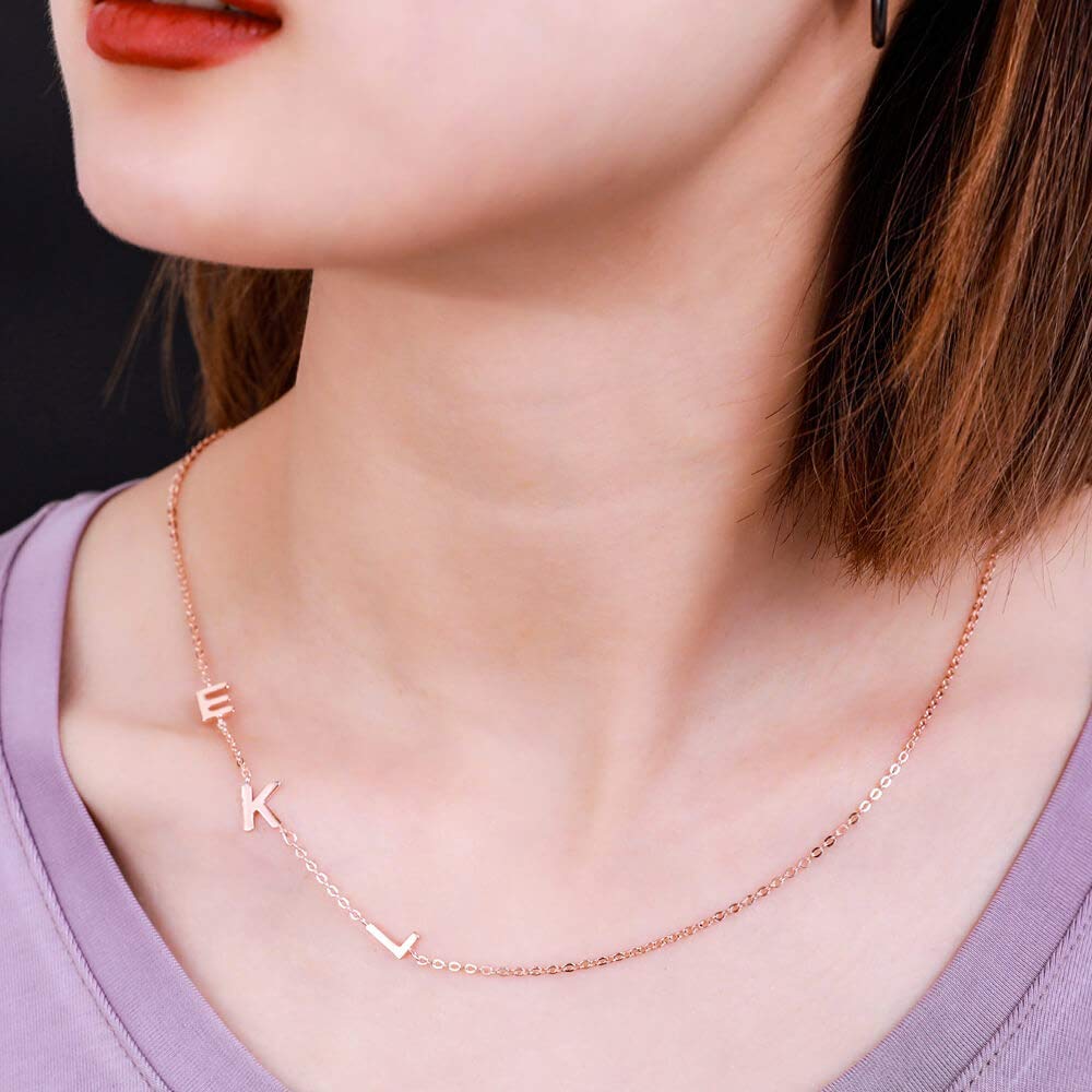 AILIN Initial Necklaces Sideway Letter Necklace Custom Necklace 1-8 Letters 925 Sterling Silver Gold/Rose Gold Personalized Birthday Christmas Gift For Women Mother Jewelry