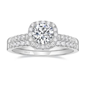 eamti 1.25ct 925 sterling silver bridal rings sets cubic zirconia halo cz engagements rings wedding bands for women promise rings for her size 6