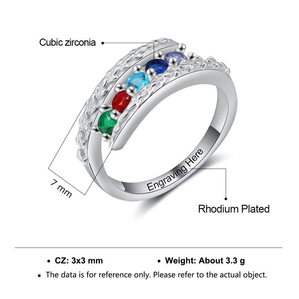 JewelOra Personalized Family Mothers Rings with 5 Simulated Birthstones Customized Name Rings for Women Engraved Name Anniversary Rings for Grandma(5 Stones,9)