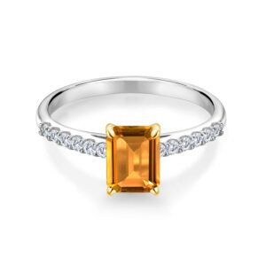 Gem Stone King 1.83 Ct Yellow Citrine G-H Lab Grown Diamond 925 Silver and 10K Yellow Gold Ring (Size 6)