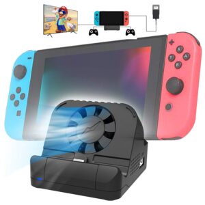 tv docking station for nintendo switch, switch dock portable switch charging dock compatible with official nintendo switch & oled model with usb 3.0 port and cooling fan (black)