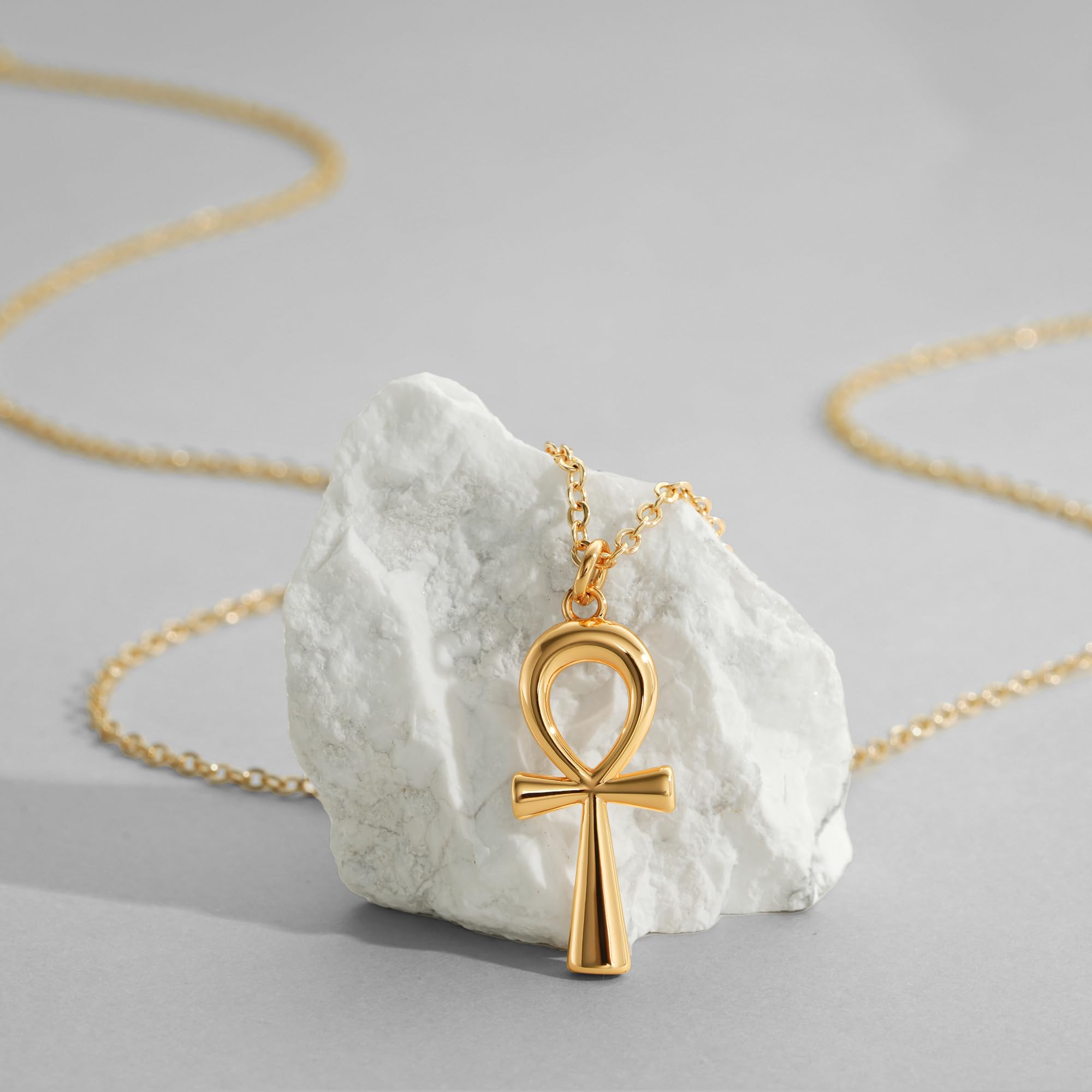 Dremmy Studios Dainty Gold Ankh Cross Necklace 14K Gold Filled Simple Pray for Peace Ankh Cross Pendant Necklace for Women Minimalist Personalized Jewelry