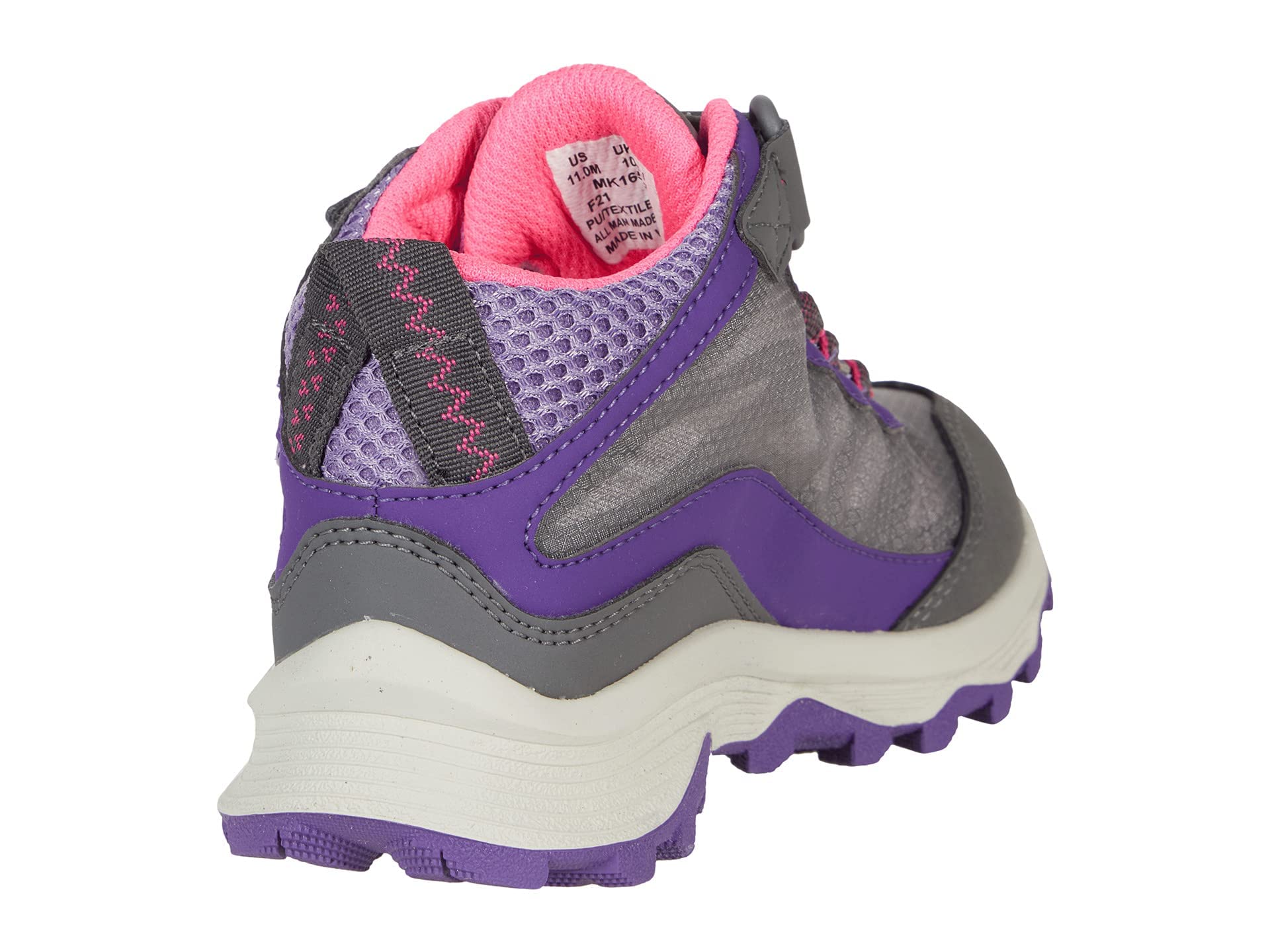 Merrell Moab Speed Mid Alternative Closure Waterproof Hiking Boot, Grey/Pink/Purple, 5 US Unisex Big Kid