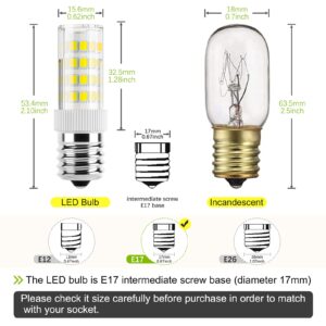 DiCUNO E17 LED Bulb, Appliance Bulbs, Microwave Oven, Stovetop Light, 4W 400lm, Daylight White 6000K, Non-dimmable 40w Equivalent Replacement for Incandescent Bulb, 2-Pack