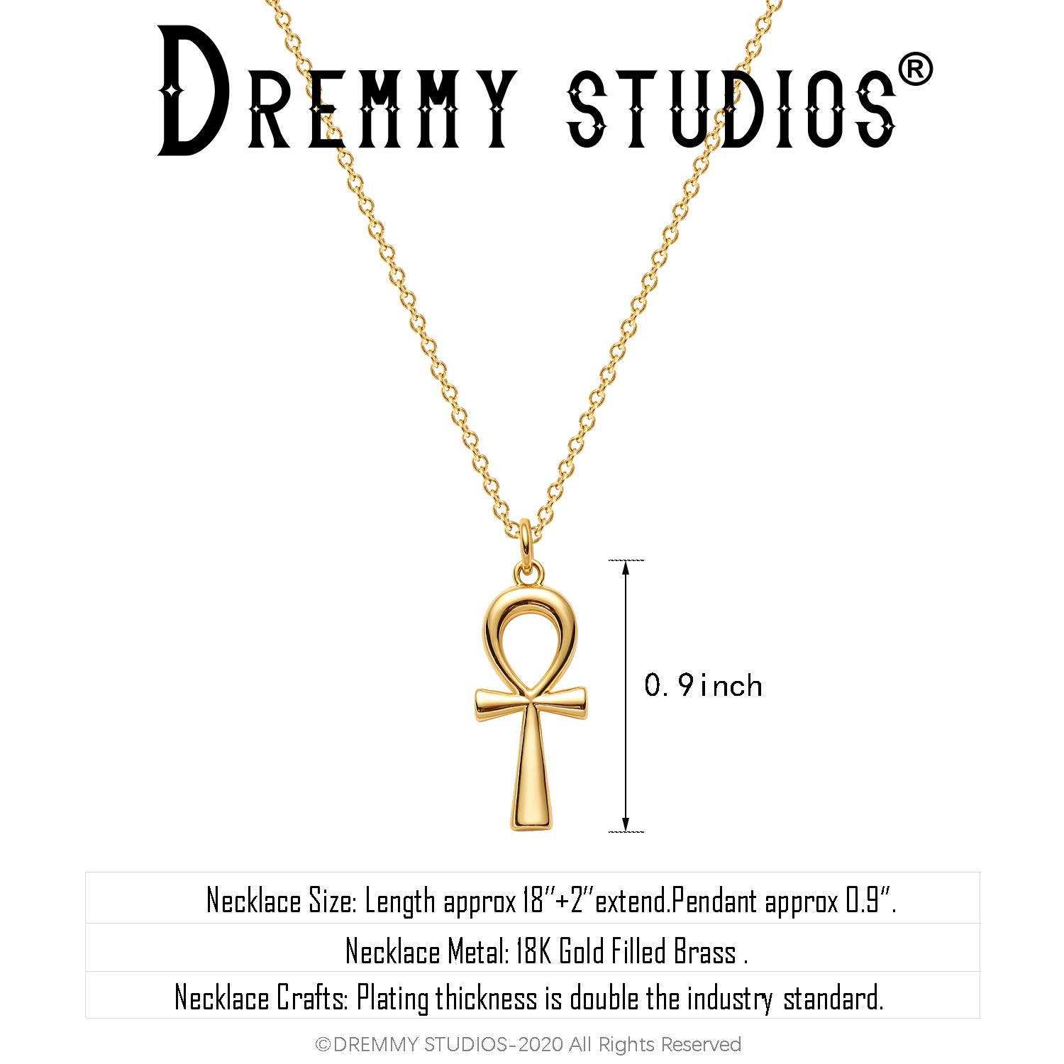 Dremmy Studios Dainty Gold Ankh Cross Necklace 14K Gold Filled Simple Pray for Peace Ankh Cross Pendant Necklace for Women Minimalist Personalized Jewelry