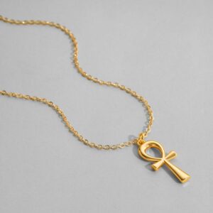 Dremmy Studios Dainty Gold Ankh Cross Necklace 14K Gold Filled Simple Pray for Peace Ankh Cross Pendant Necklace for Women Minimalist Personalized Jewelry