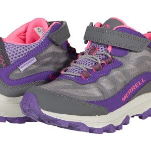 Merrell Moab Speed Mid Alternative Closure Waterproof Hiking Boot, Grey/Pink/Purple, 5 US Unisex Big Kid