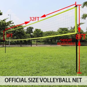 Outdoor Portable Volleyball Net System - Adjustable Height Poles with Soft Volleyball Ball, Pump, Hammer, Boundary Line, and Carry Bag for Backyard, Beach, Lawn