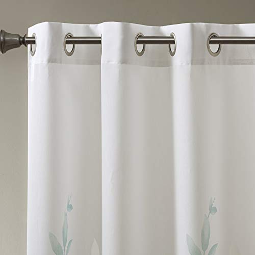 Madison Park Cecily Semi Sheer SINGLE Panel Window Curtain Burnout Botanical Print, Easy To Hang, Fits up to 1.25" Diameter Rod, 50x84", Leaves Aqua