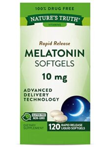 melatonin 10mg | quick release softgel capsules | 120 count | non-gmo & gluten free supplement | by nature's truth