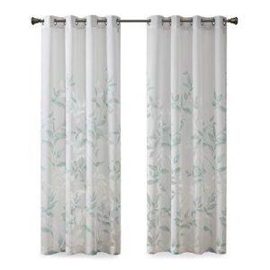 Madison Park Cecily Semi Sheer SINGLE Panel Window Curtain Burnout Botanical Print, Easy To Hang, Fits up to 1.25" Diameter Rod, 50x84", Leaves Aqua