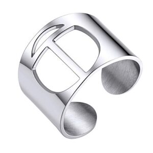 ChainsHouse Personalized Stainless Steel Bold Initial A-Z Letter Open Ring Adjustable Women Statement Rings Party Open Alphabet Cuff Rings(Letter T)