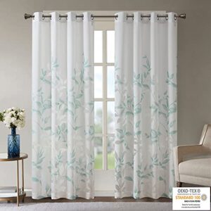 Madison Park Cecily Semi Sheer SINGLE Panel Window Curtain Burnout Botanical Print, Easy To Hang, Fits up to 1.25" Diameter Rod, 50x84", Leaves Aqua