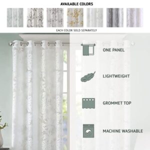 Madison Park Cecily Semi Sheer SINGLE Panel Window Curtain Burnout Botanical Print, Easy To Hang, Fits up to 1.25" Diameter Rod, 50x84", Leaves Aqua