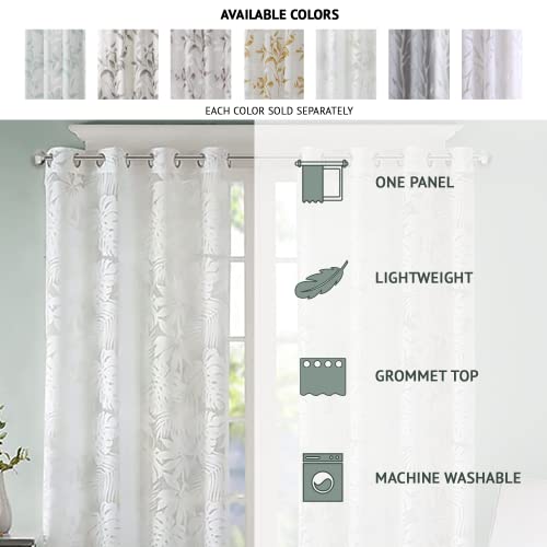 Madison Park Cecily Semi Sheer SINGLE Panel Window Curtain Burnout Botanical Print, Easy To Hang, Fits up to 1.25" Diameter Rod, 50x84", Leaves Aqua