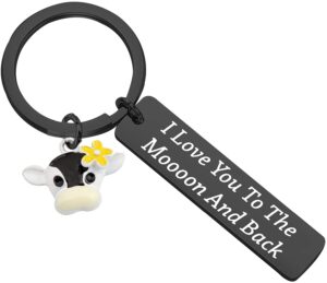 bauna cute cow keychain cow lover jewelry i love you to the moooon and back farm animal lover gifts for farmers best friend (cow black keychain)