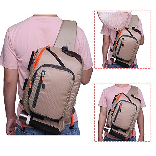 Kylebooker Fly Fishing Sling Packs Fishing Tackle Storage Shoulder Bag (Khaki)