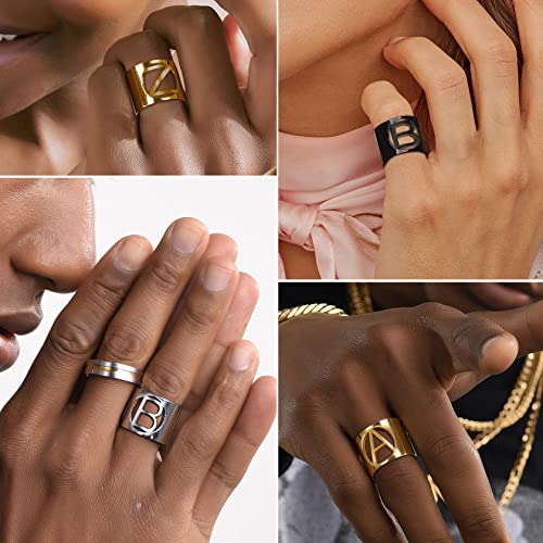 ChainsHouse Personalized Stainless Steel Bold Initial A-Z Letter Open Ring Adjustable Women Statement Rings Party Open Alphabet Cuff Rings(Letter T)