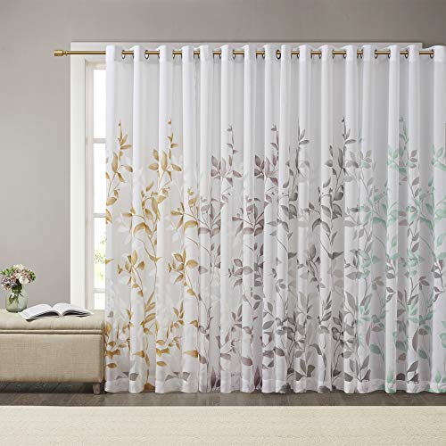 Madison Park Cecily Semi Sheer SINGLE Panel Window Curtain Burnout Botanical Print, Easy To Hang, Fits up to 1.25" Diameter Rod, 50x84", Leaves Aqua