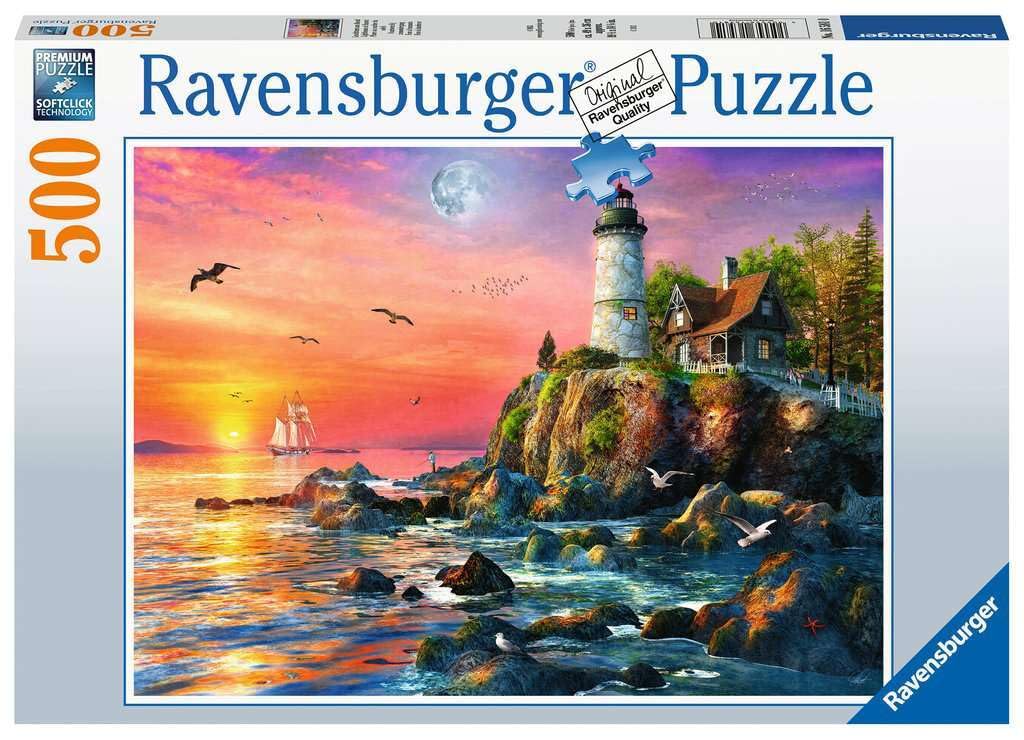 Ravensburger Lighthouse at Sunset - 500 Piece Jigsaw Puzzle for All Ages | Unique Softclick Technology | Vibrant Artistry | Made with Environmentally Conscious Practices