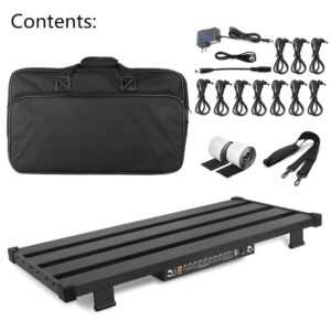 SOYAN Extra Large Guitar Pedal Board 25.6" x11.9" with Power Supply and DI Box, Carry Bag Included (L-26P)