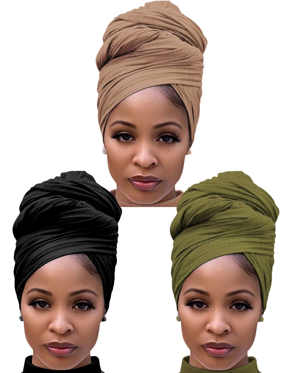 Harewom 3PCS Head Wraps for Black Women Turban Headwraps Stretchy African Hair Wraps Soft Jersey Head Scarf Tie Headbands Pack