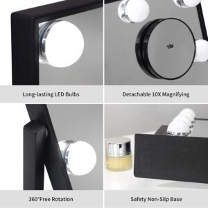 NUSVAN Vanity Mirror with Lights,Makeup Mirror with Lights with 9 Dimmable LED Bulbs, 3 Color Lighting Modes Detachable 10X Magnification Mirror Touch Control,360°Rotation