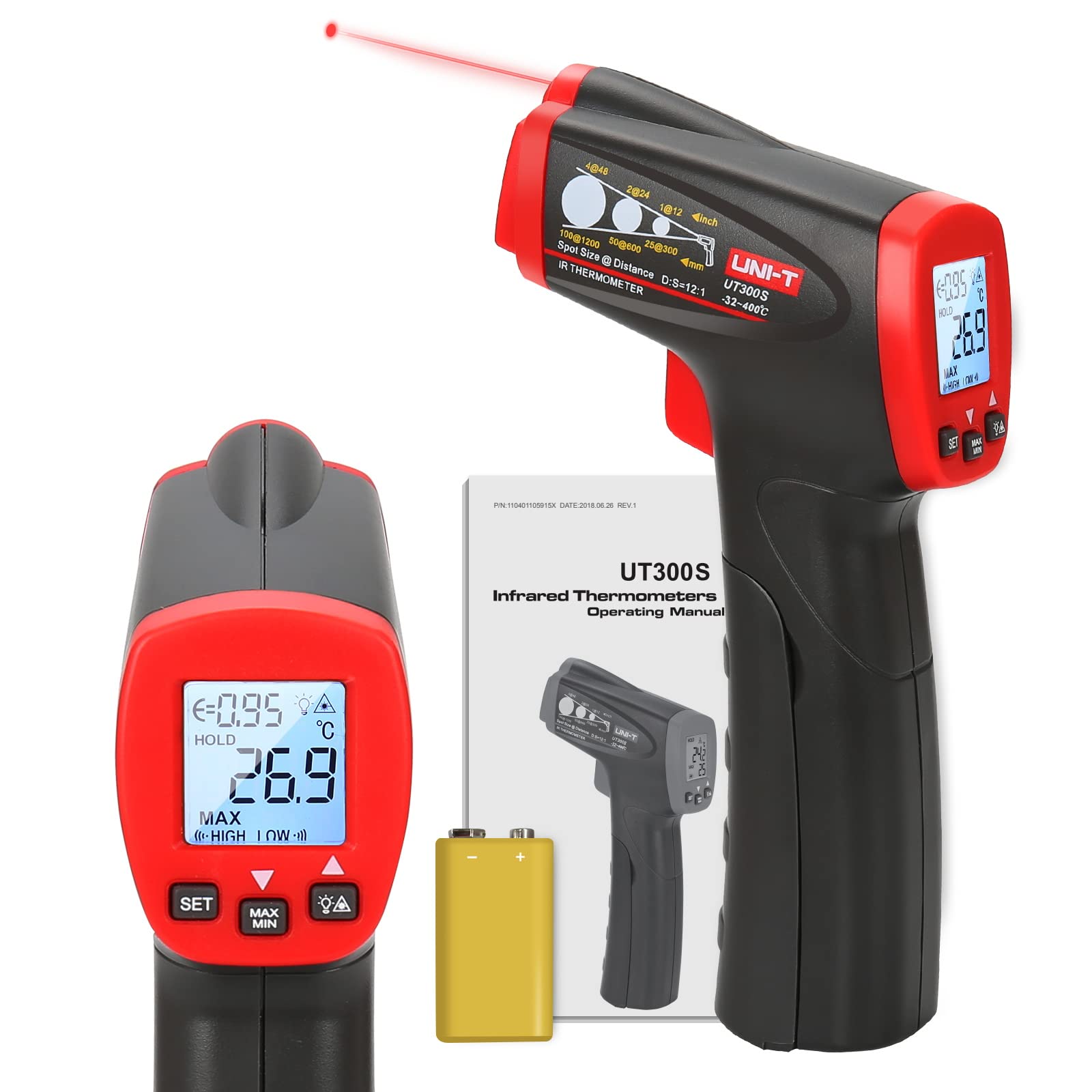 UNI-T UT300S Infrared Thermometer IR Non Contact Digital Laser Temperature Gun -25.6~752°F/-32~400°C for HVAC Home Repair & Maintenance, NOT for Human