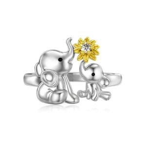 lonago elephant ring silver mother elephants stacking ring gift for women (size 6)