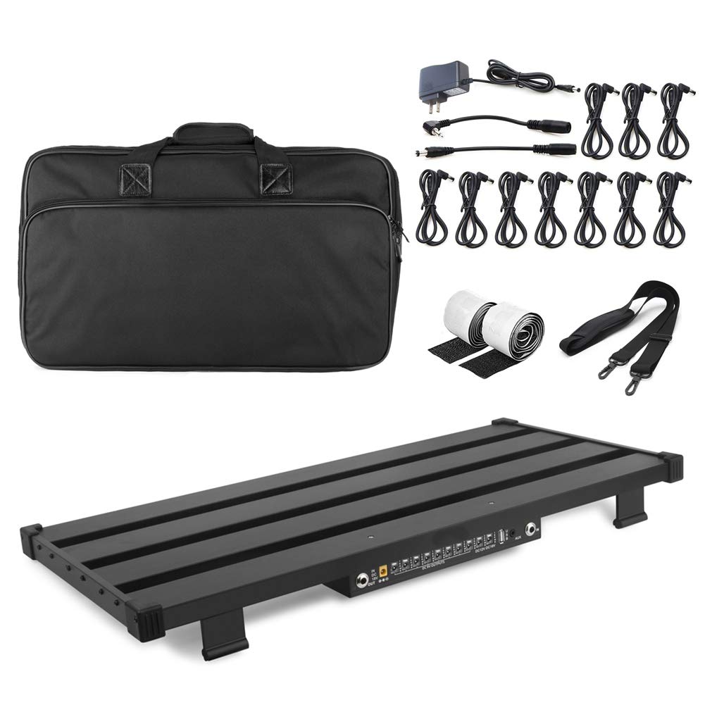 SOYAN Extra Large Guitar Pedal Board 25.6" x11.9" with Power Supply and DI Box, Carry Bag Included (L-26P)