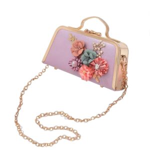 L-COOL Women's Retro Handbag Clutches Purse Bags Flower Vintage Shoulder Bag Evening Handbag (Purple)